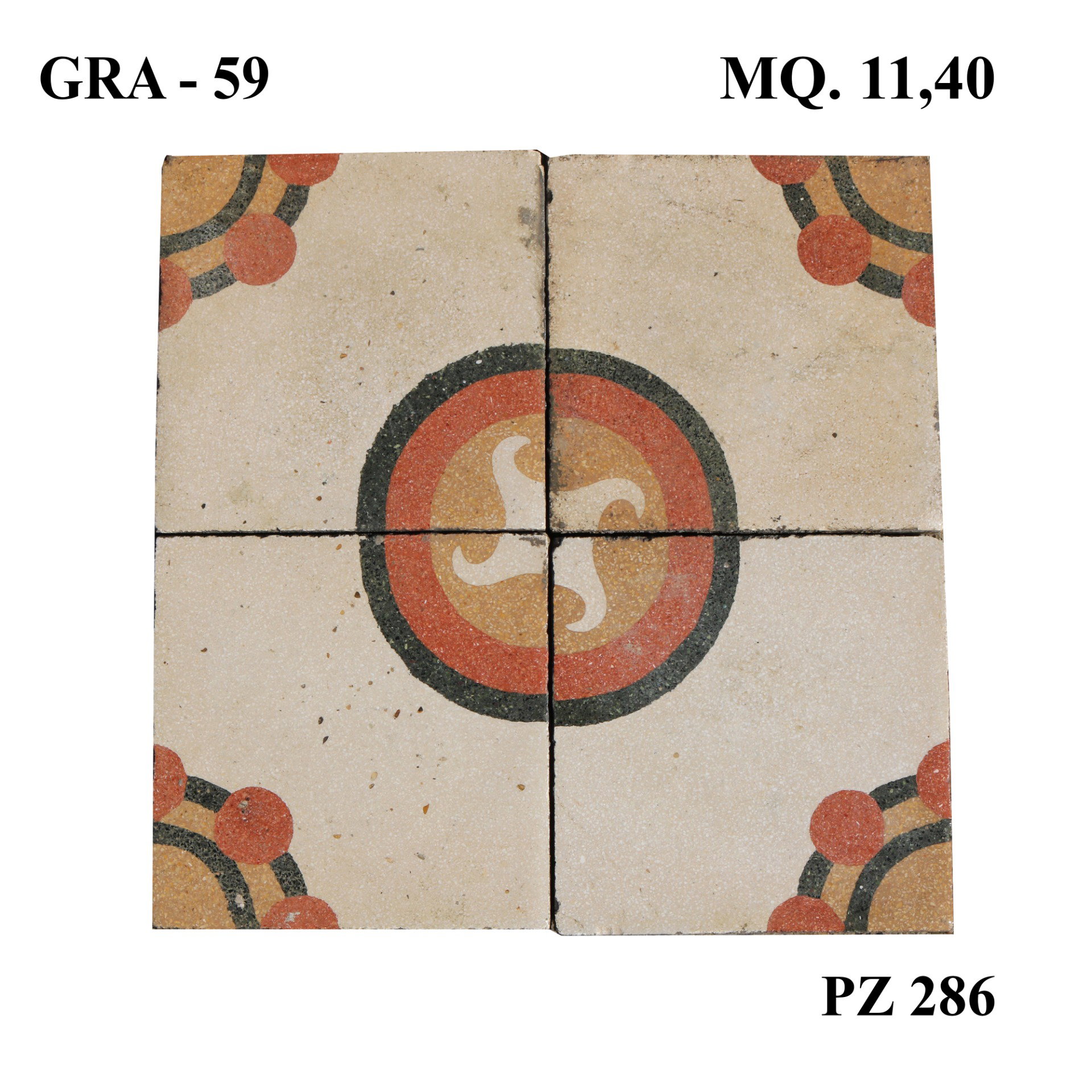 Antique terrazzo flooring, 20x20 cm. Early 1900s